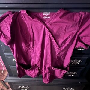 Cherokee Core Stretch Wrap Wine Scrub Top